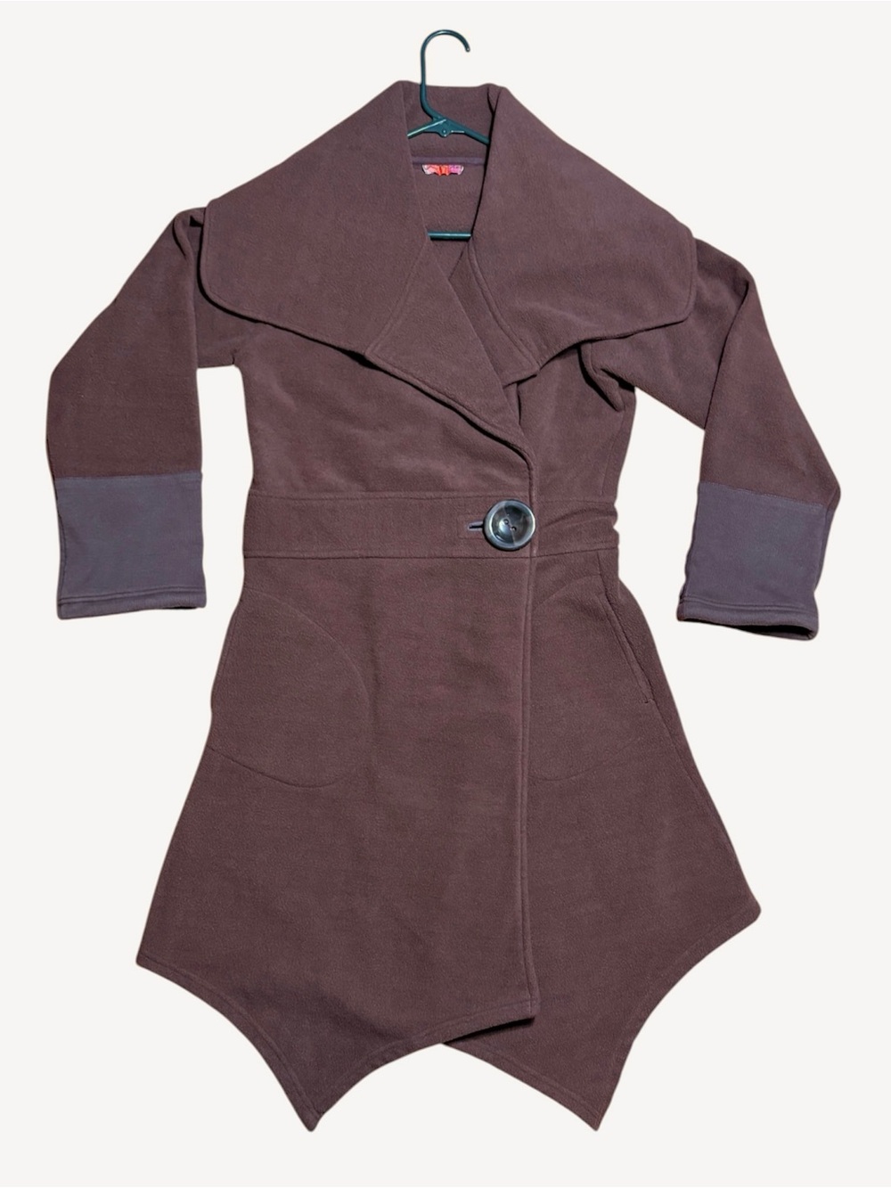 Avatar Imports One Button Brown Fleece Wrap Coat Sz S/M( see measurements)
